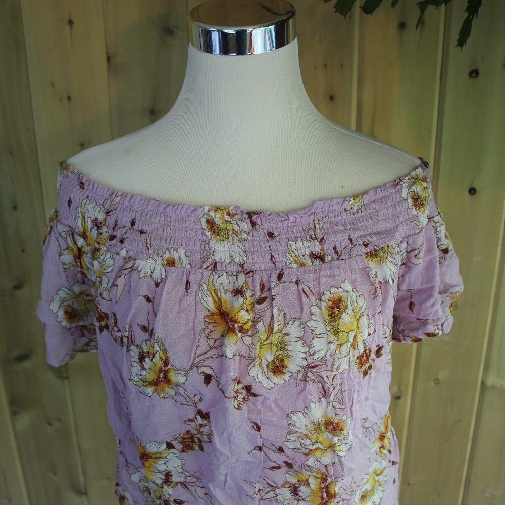 Rewind Off Shoulder Lavender Floral Blouse Med - Picture 4 of 13